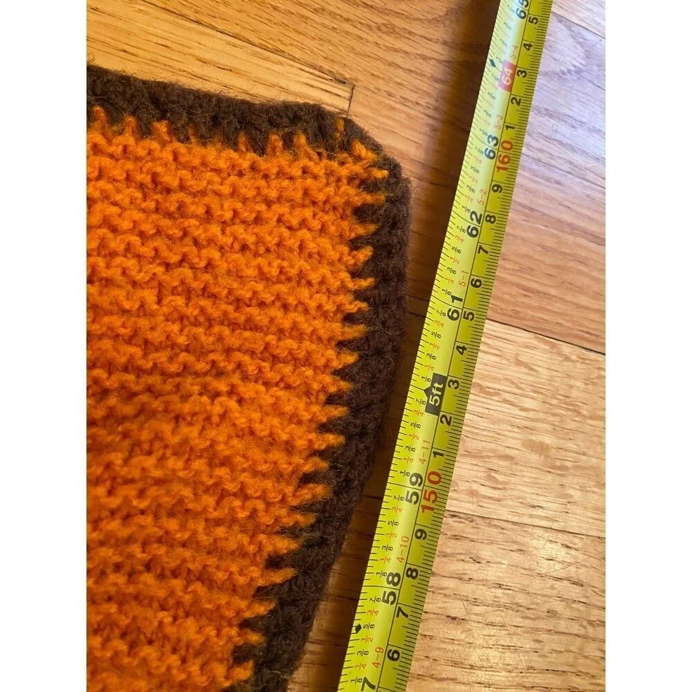 Handmade Knit Orange‎ Brown Throw Blanket with Polka Dot Design Home Decor